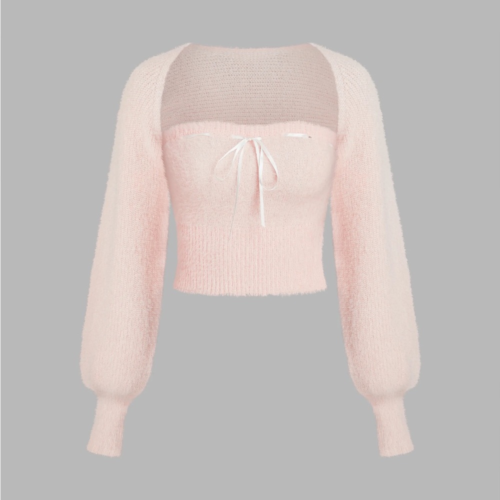 CIDER KNIT BOWKNOT TUBE TOP WITH CROP SHRUG